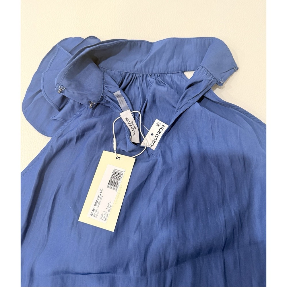NWT Ramy Brook Rella High Neck Ruffle Halter Top Navy Size L - Picture 6 of 8